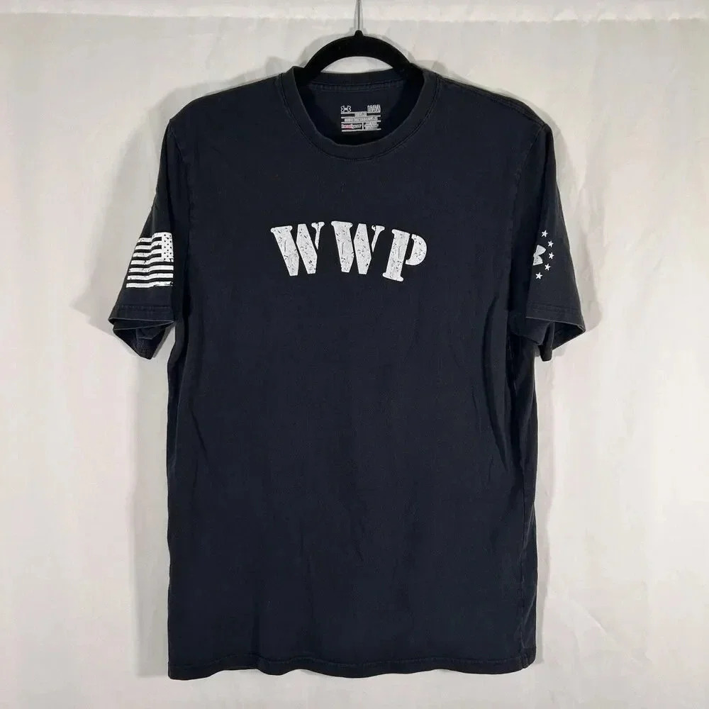 Under Armour Shirt Mens Large Black Wombed Wariors Project WWP Short Sleeve Crew